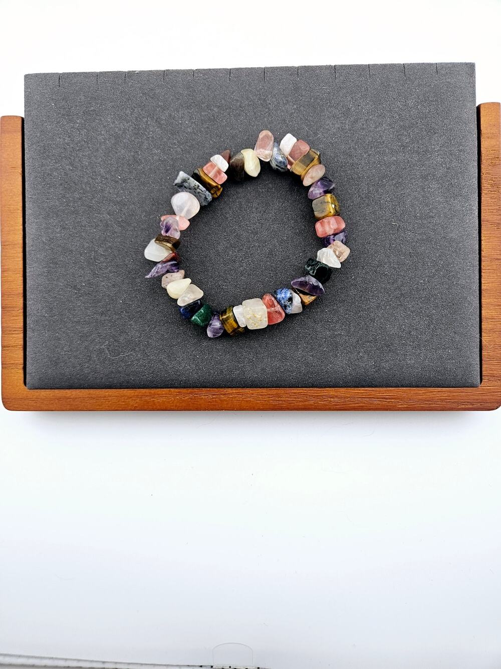 Multicolored Stone Chip Beaded Stretch Bracelet Earth Tones Brown Natural Hippie